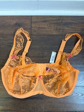 Adore Me Orange Sheer Lace Unlined Underwire Bra